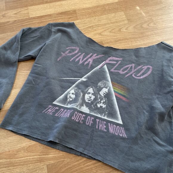 Pink Floyd "Dark Side" Size XS Cropped Lightweight Sweatshirt Gray Off Shoulder - Picture 6 of 7